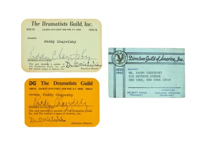 Paddy Chayefsky | Signed Dramatist Guild/Director's Guild Cards