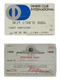Paddy Chayefsky | 1955 MGM Business Pass and 1980 Diners Club International Membership card (2)