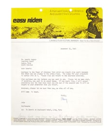 Dennis Hopper | 1969 Handwritten Letter on the Verso of "Easy Rider" Letterhead