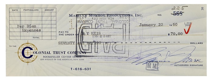 Marilyn Monroe | 1960 Signed Check