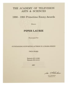 Piper Laurie | 1990 "Twin Peaks" Emmy Nomination Certificate