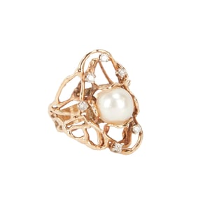 June O'Dea Gomez | 14k Yellow Gold Pearl and Diamond Ring