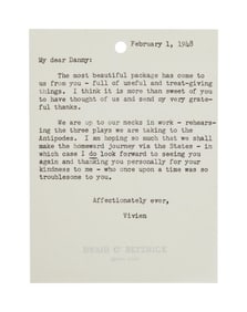 Vivien Leigh | 1948 Typed Note