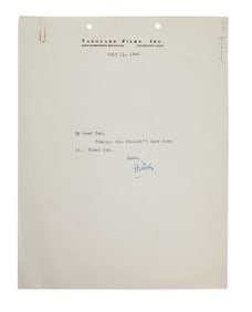 Alfred Hitchcock | 1944 Signed Note