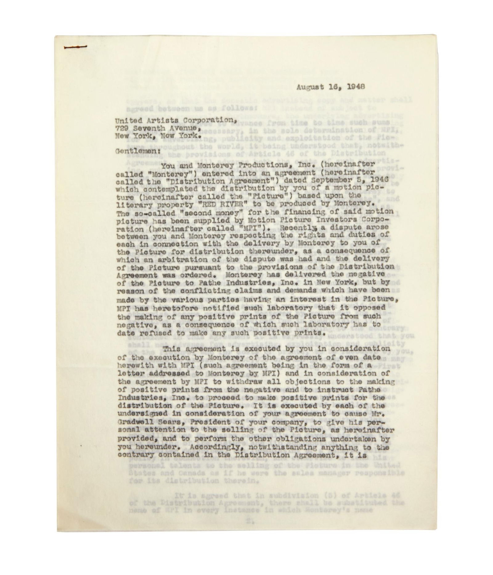 Howard Hawks | Signed  "Red River" Contract (I) (1 of 2)