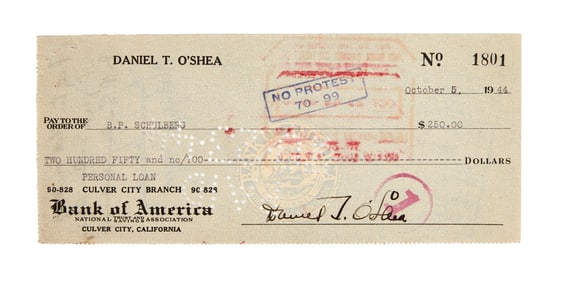 B.P. Schulberg | 1944 Endorsed Check