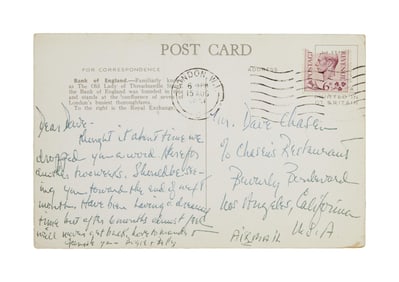 The African Queen | Lauren Bacall Handwritten Postcard