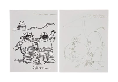 Gary Larson | Signed "Helf" and "Astronauts" Drawings
