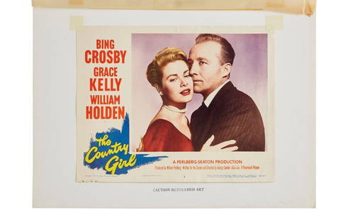 The Country Girl | Grace Kelly and Bing Crosby Lobby Card: An original lobby card with re-touched art for The Country Girl&nbsp;(Paramount Pictures, 1954) featuring stars Grace Kelly and Bing Crosby, used in the production of one of the film&#39;s VHS slipcov