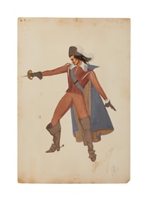 Gig Young | Costume Design Sketch Signed by Walter Plunkett from "The Three Muskateers"
