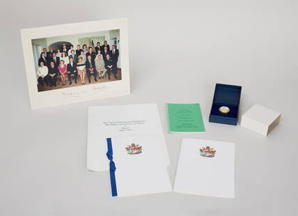 Princess Diana and King Charles III | 1991 Signed Brazil Tour Group Photo with Program, Trinket Box,: A signed photograph of Princess Diana and Prince Charles (now King Charles III), dated 1991, was taken with their staff, including Diana's Lady-in-Waiting Viscountess Campden and hairdresser Sam