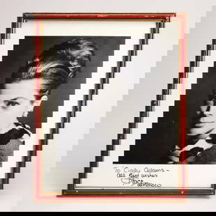 Princess Grace of Monaco | Signed Photograph: A framed black and white portrait photograph of Grace Kelly, Princess of Monaco, signed and inscribed at the bottom in black marker by Princess Grace, "To Cindy Adams - all Best wishes, Grace de