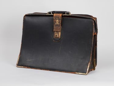 Princess Margaret | Royal Household Monogramed Black Leather Briefcase