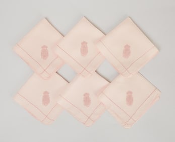 Queen Mary of Teck | Six Pink Linen Embroidered Table Napkins
