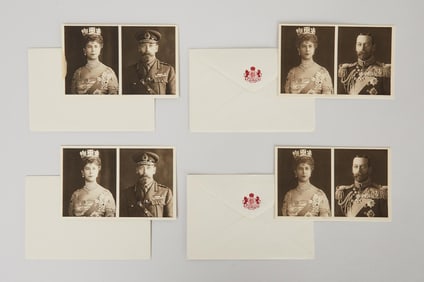 King George V & Queen Mary of Teck | 1914 Christmas Postcards with Envelopes