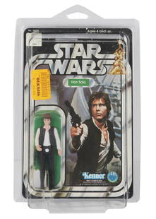 Star Wars: A New Hope | Kenner Han Solo Action Figure: Han Solo 3.75 inch scale action figure from Kenner&#39;s &quot;Star Wars&quot; line of Star Wars toys, circa 1978, on a &quot;12-Back&quot; card. Please note the proof of purchase has been removed fro