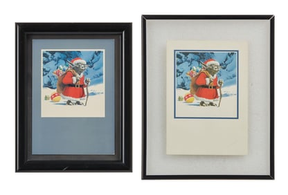 Star Wars: The Empire Strikes Back | Framed Lucasfilm "Santa Yoda" Christmas Cards with Rare