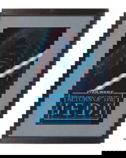 Star Wars: Return of the Jedi | Framed "Master Luke with Lightsaber" Poster Mock-Up Artwork with: A framed piece of original concept artwork for an ultimately unused design for the poster for&nbsp;Star Wars: Episode VI - Return of the Jedi&nbsp;(20th Century Fox, 1983). The artwork depicts a hoode