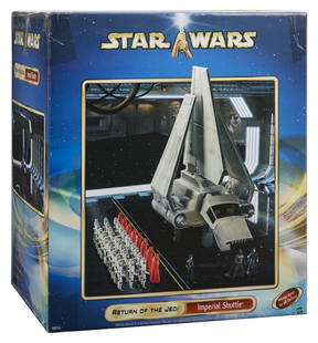 Star Wars | FAO Schwarz Hasbro Imperial Shuttle Tyderium: Imperial Shuttle Tyderium 3.75 inch scale vehicle from Hasbro and exclusive to FAO Schwarz, circa 2002. Limited to 5000 pieces. Proceeds from this auction support the initiative to build The Saga Muse