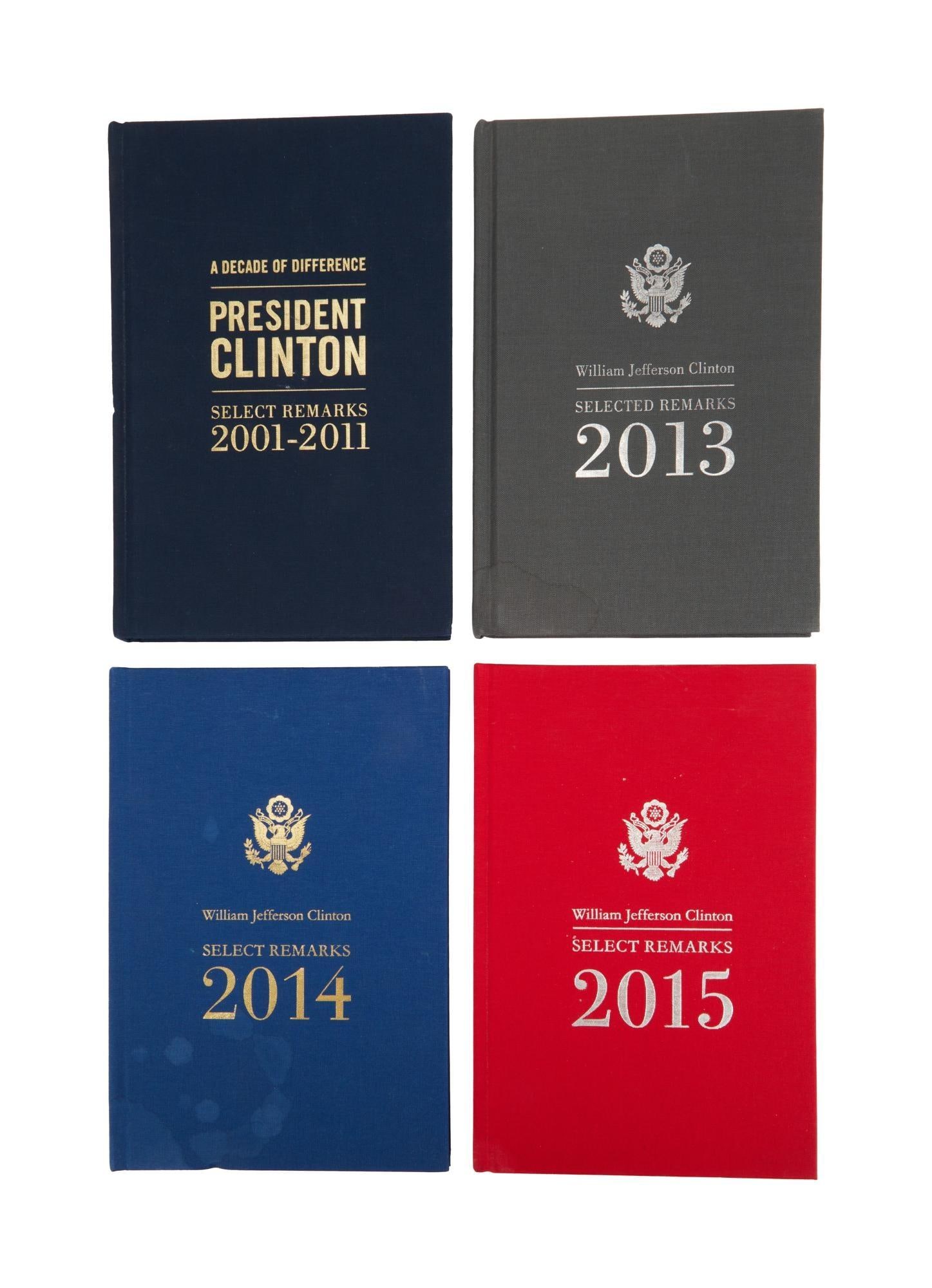 Larry King | 2000s Bill Clinton Specially-Bound Books with One Signed: A group of four; all clothbound hardcovers, all titled "William Jefferson Clinton Select Remarks" each for a different year or years including 2001-2011, 2013, 2014, and 2015, published by t