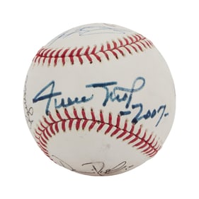 Larry King | 2007 Willie Mays and Barry Bonds Signed Baseball (III)
