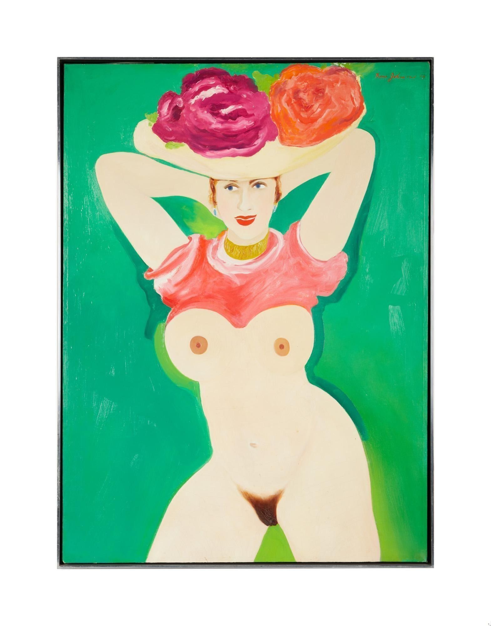Playboy | Ben Johnson "Playmate as Fine Art" Painting: Ben Johnson (American, 1902-1967) original oil on canvas painting titled "Playmate as Fine Art," dated 1967. This painting appeared on page 144 of the January 1967 issue of Playboy magazine