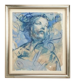 Playboy | Charles Dwyer Blue Pastel Portrait