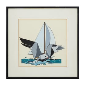Playboy | Patrick Nagel Seagull and Sailboat Drawing