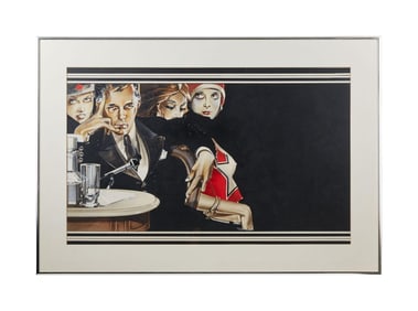 Playboy | Peter Palombi Seated Art Deco Style Figures Drawing