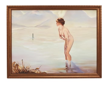 Playboy | Unknown Artist Nude Woman Bathing in a Lake Painting