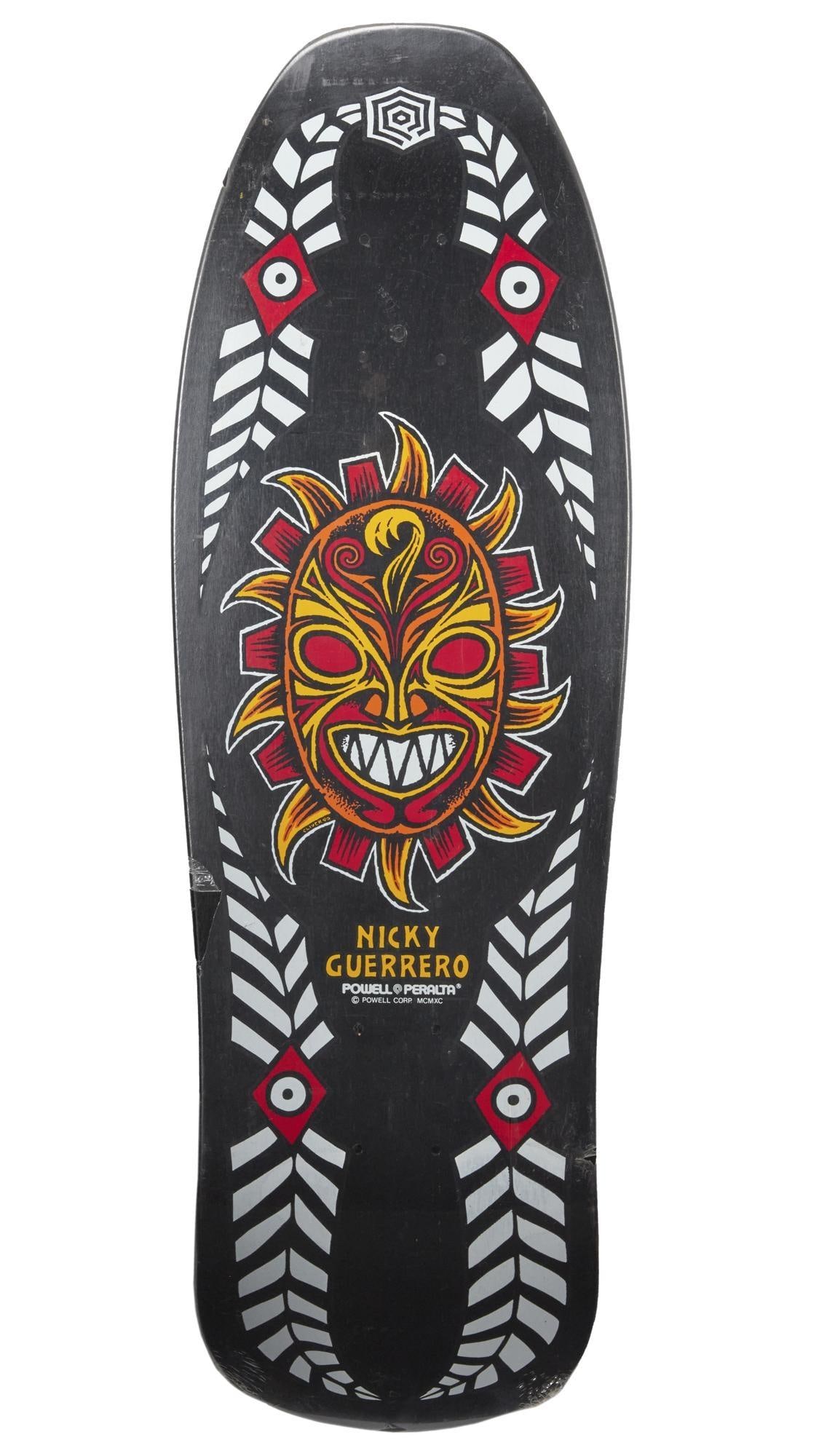 Powell-Peralta | Nicky Guerrero "Tiki Mask" NOS Skateboard Deck: A vintage New-Old-Stock Powell-Peralta brand Nicky Guerrero "Tiki Mask" skateboard deck, in original shrink wrap. 30.25 x 9.75 inches