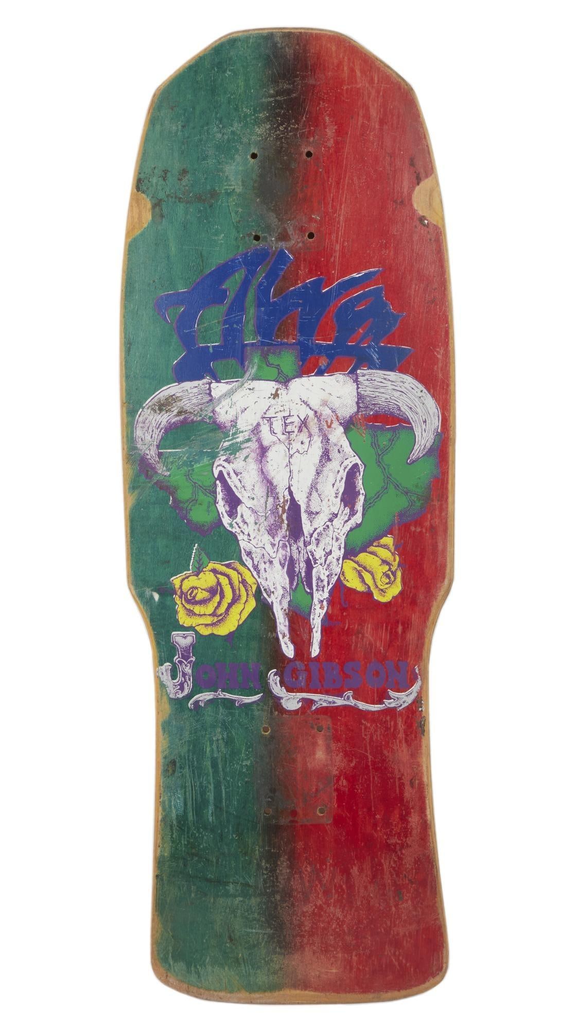 Alva | John Gibson "Tex" Skateboard Deck (B): A vintage Alva brand John Gibson "Tex" skateboard deck. 30.25 x 10.25 inches