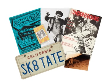 Skatemaster Tate | Original "Sk8 Tate" License Plate with Signed Magazine and Epehemera