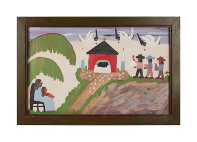 20th C. Clementine Hunter "Nativity Scene" Painting