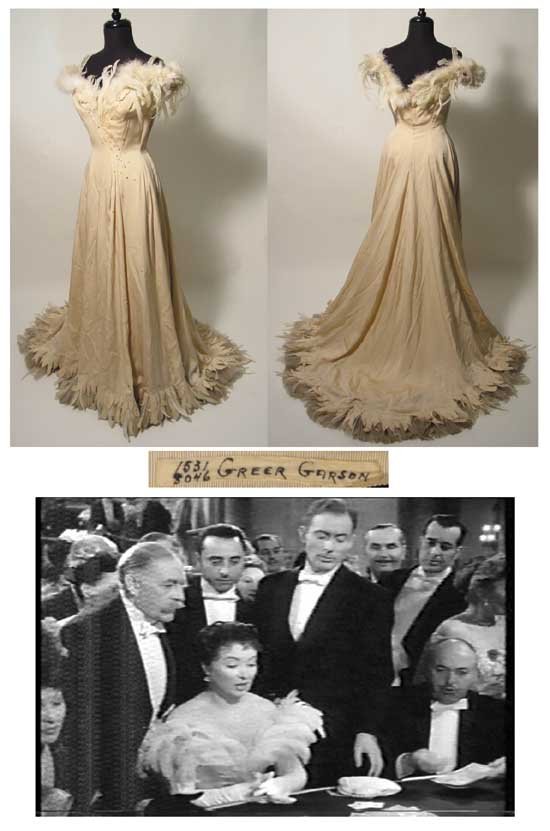 Greer Garson Gown - Law And The Lady 1951: An extravagent cream silk and feather trim evening gown worn by the legendary Greer Garson in her starring role as Jane Hoskins in the 1951 comedy The Law and The Lady. Created by renowned designer Ce