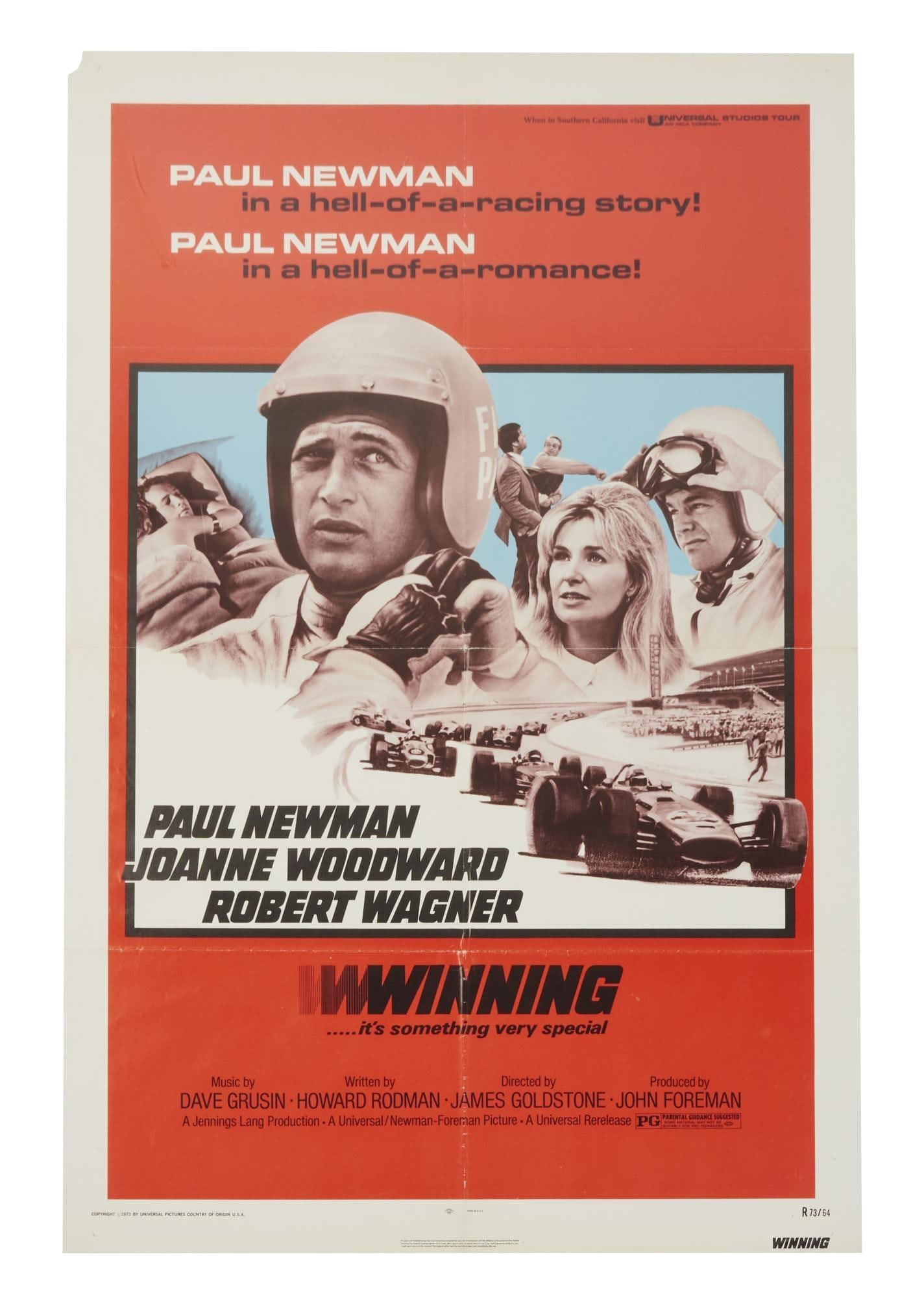 Winning | One Sheet Poster: An original one sheet poster related to the theatrical release of the film Winning (Universal Pictures, 1969) starring Paul Newman, Joanne Woodward, and Robert Wagner. This poster is folded.&nbs
