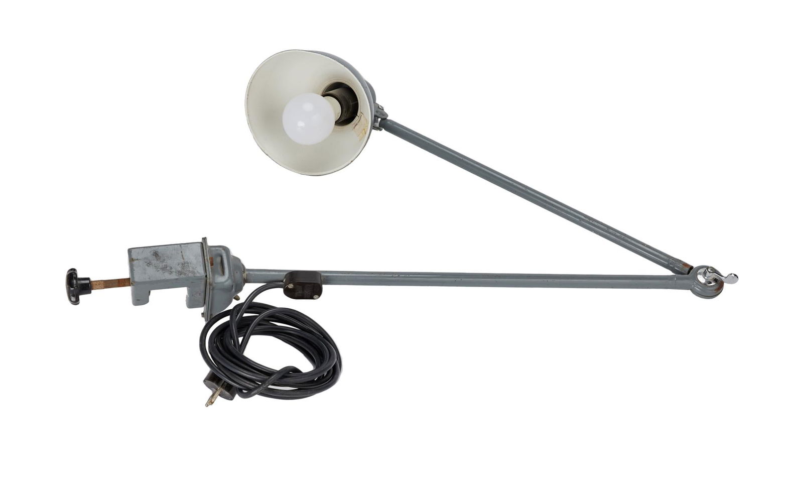 Florian Schneider | Kaiser Idell Original Clamp Lamp: A vintage Kaiser Idell Original swing arm lamp from the personal collection of Kraftwerk founding member, Florian Schneider. Features an adjustable swing arm and clamp for attachment directly to desk