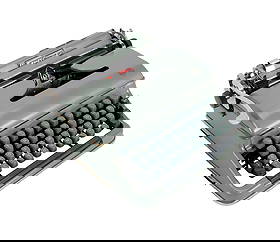 Florian Schneider | 1950s Torpedo Series 20 Typewriter (German): A c. 1950s Torpedo Series 20 typewriter with German keyboard from the collection of Kraftwerk founding member, Florian Schneider. Housed in a hard green carrying case. 14 x 14.5 x 7 inches (case) PROV