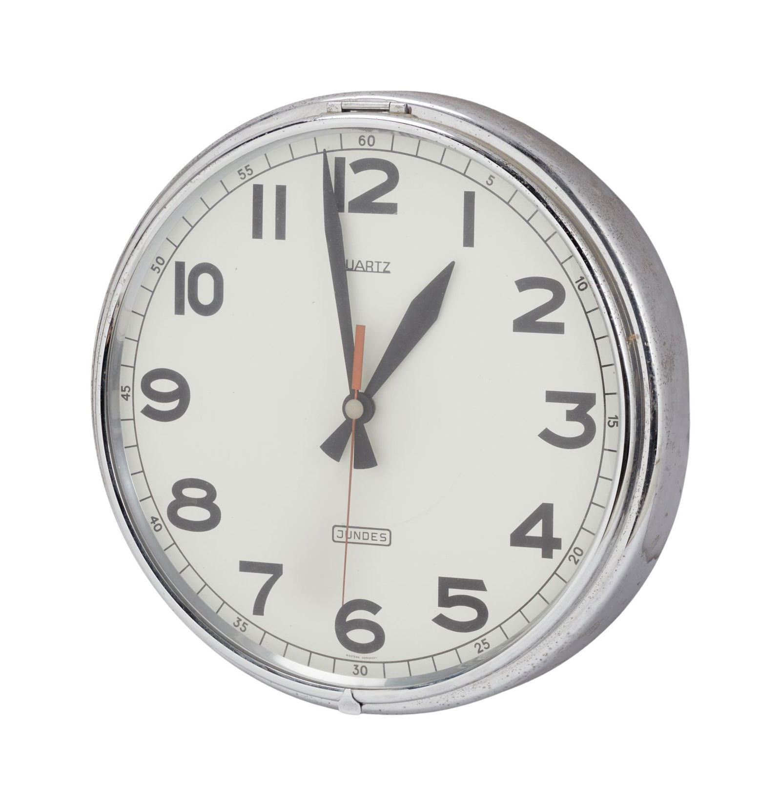 Florian Schneider | Kling Klang Studio Jundes Wall Clock: A Jundes wall clock, from the personal collection of Kraftwerk founding member Florian Schneider, that was displayed in Kling Klang Studio. Inner Diameter: 12.5 inches PROVENANCE From the Estate