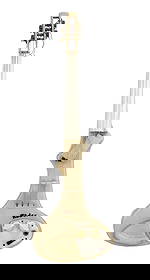 Florian Schneider | Roder Electric Violin, White: A white electric violin, presumably hand-made, with Röder spray painted in black near the controls. From the collection and personal studio of Florian Schneider of Kraftwerk, the name “R&ou