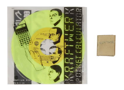 Florian Schneider | 1981 "Pocket Calculator" Japanese Promotional 45 Record Single and Robot Flicker: A neon yellow 45 RPM Japanese promotional record single of Kraftwerk's 1981 single "Pocket Calculator" from their album Computer World, from the personal collection of Kraftwerk