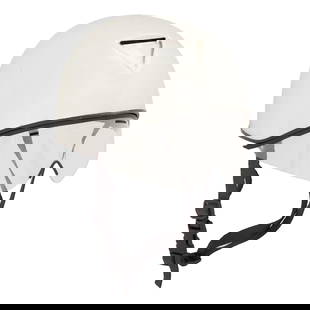 Florian Schneider | Chrome Helmet: A futuristic chrome helmet, from the personal collection of Kraftwerk founding member Florian Schneider.The helmet features a plastic face shield, a pointed pack, and a chin strap. No