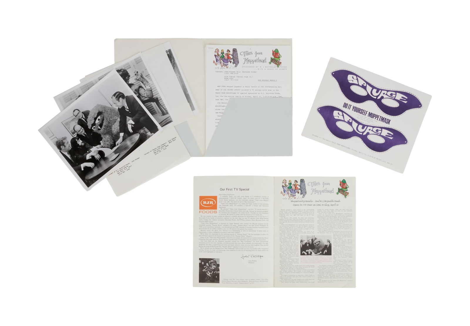 Hey Cinderella! | Promotional Materials: Three pieces of promotional material for the Jim Henson-directed television special Hey Cinderella! (CBC, 1969). Includes a press kit folder for "Tales from Muppetland," which was