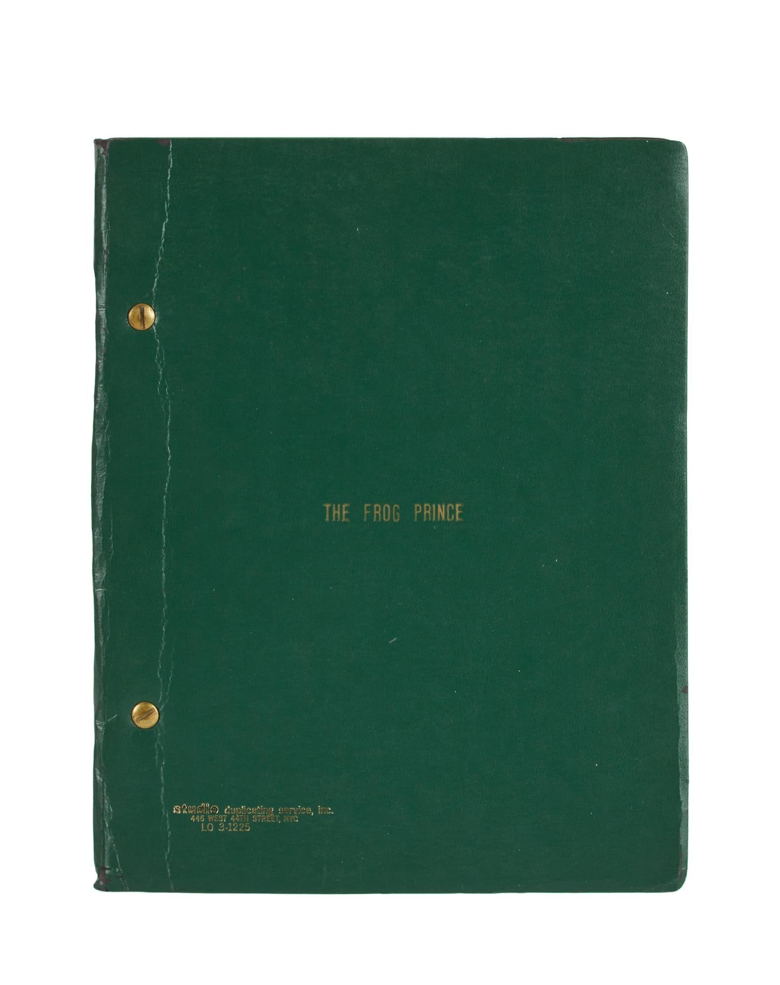 The Frog Prince | Production Script with Newsletter: An original production script for the Jim Henson-directed television special, The Frog Prince (Muppets, Inc., 1971). The script is bound in a green cover and embossed with the title on the f