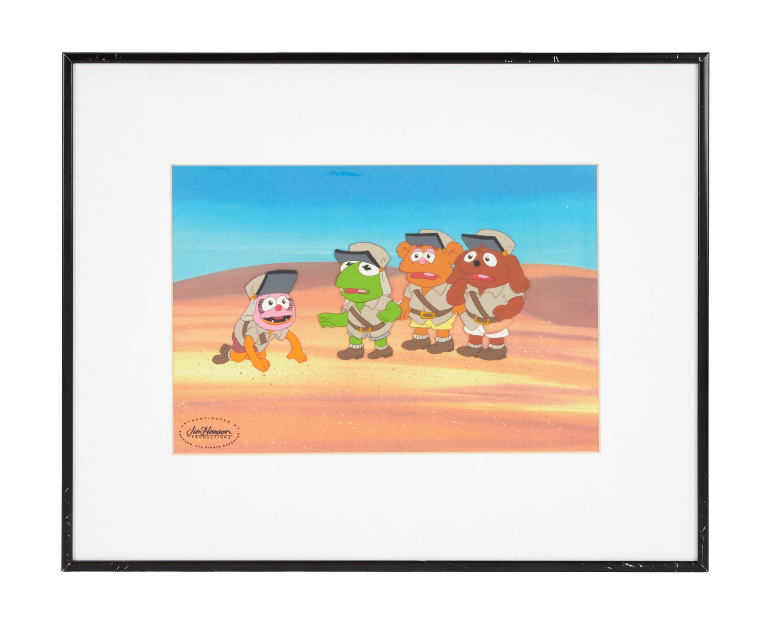 Muppet Babies | "Sing a Song of Superheroes" Framed Animation Cel (B): An original production animation cel from the season seven episode "Sing a Song of Superheroes" of the television series Muppet Babies (CBS, 1984 - 1991). The animation cel features Ba