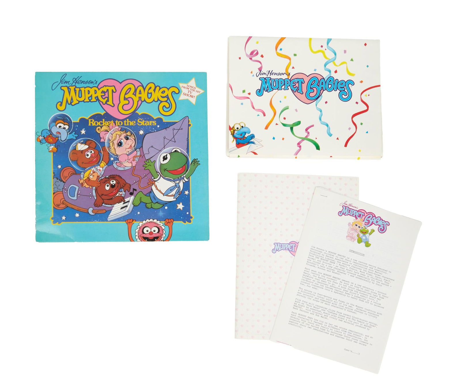 Muppet Babies | Record Album and Press Kits: A vinyl record album, an original press kit, and a sales distribution kit for the television series Muppet Babies (CBS, 1984 - 1991). Largest: 12.5 x 12.5 inches PROVENANCE From Th