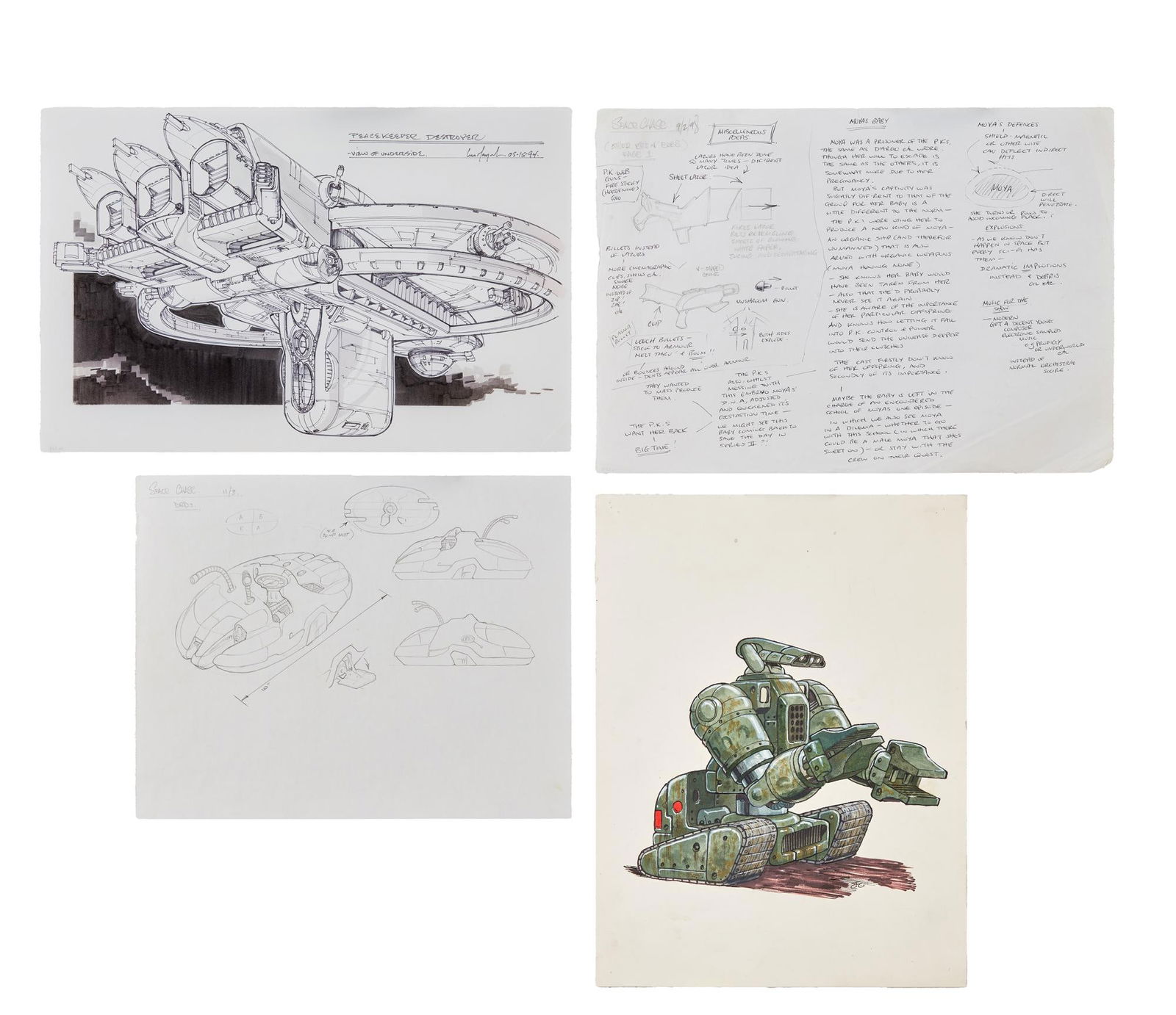 Farscape | Original Concept Artwork (B): Four pieces of original concept art from the science-fiction television series Farscape (Sci-Fi Channel, 1999 - 2003) by Luc Mayrand, Kevin Hunter, and Jamie Courtier. Artworks include a fully rendere