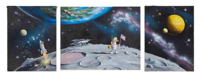 Caroll Spinney | "Luna Bird" Original 1996 Painting Triptych featuring Big Bird and Oscar the Grouch