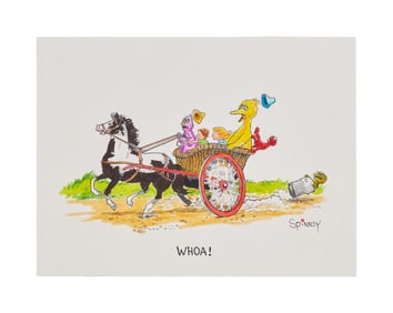 Caroll Spinney | "Horse-Drawn Carriage - Whoa!" Original Artwork featuring Big Bird, Elmo, Oscar the