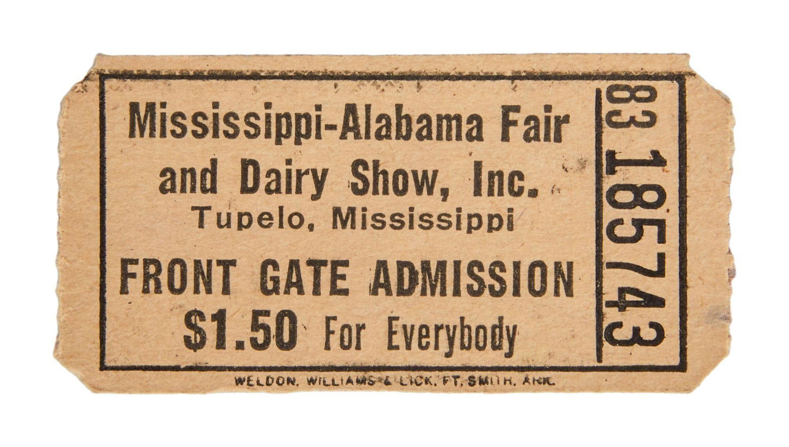 Elvis Presley | 1956 Mississippi-Alabama Fair and Dairy Show Ticket (1 of 2)